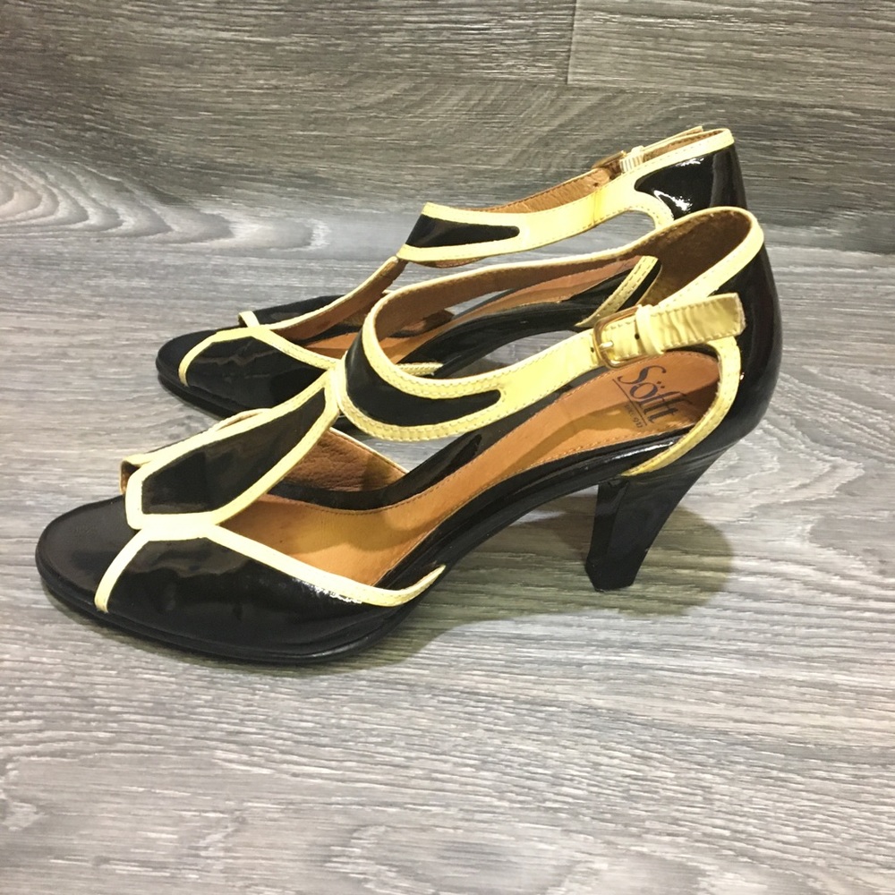 Retro SOFFT Black Yellow Patent sandal 8.5